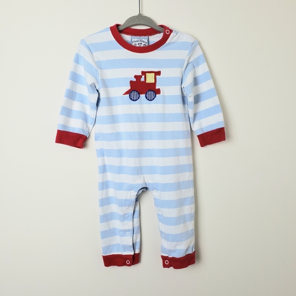 three sisters Other - Three Sisters Striped Blue Red Train Romper 12M